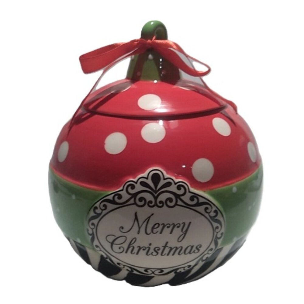 Small Ceramic Merry Christmas Ornament 8" tall by 7" wide Goodie Jar 93091